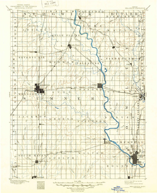 Historic 1890 Wellington Kansas 30'x30' Topo Map Image