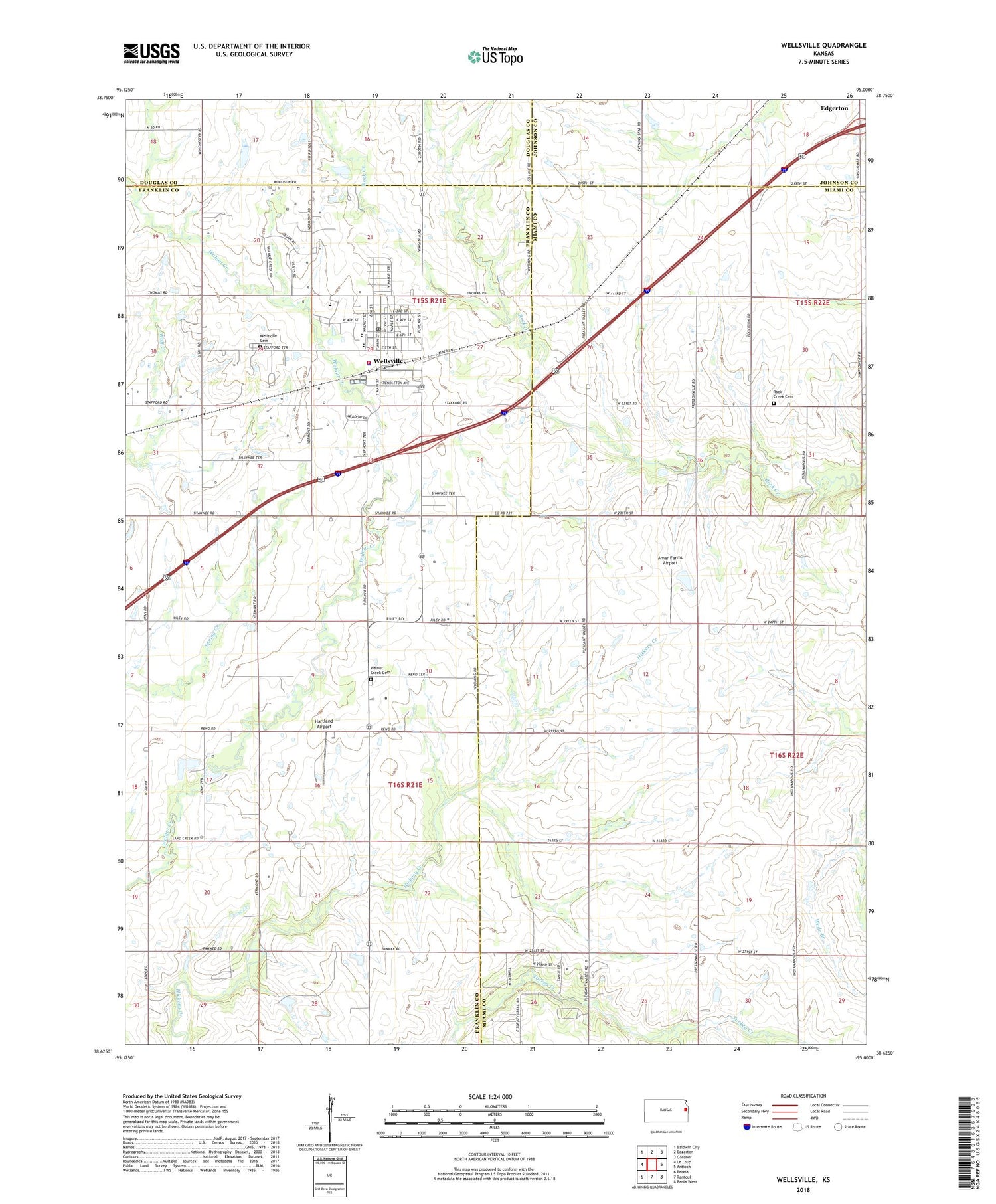Wellsville Kansas US Topo Map Image
