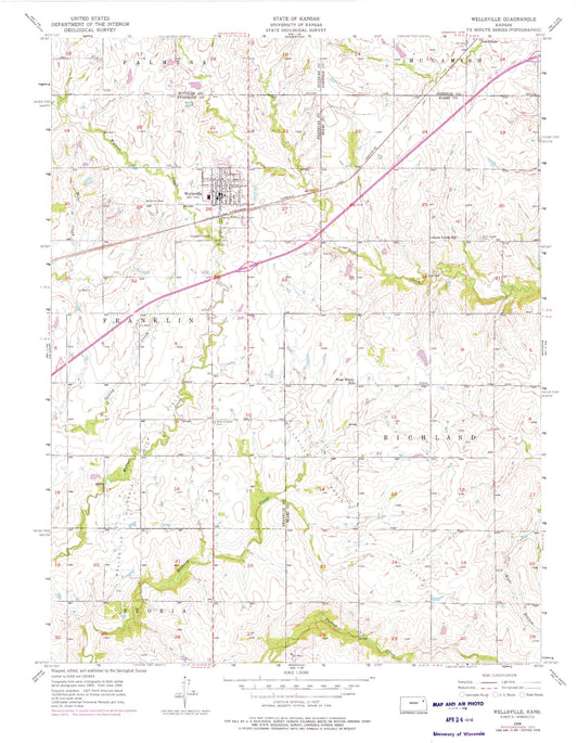 Classic USGS Wellsville Kansas 7.5'x7.5' Topo Map Image