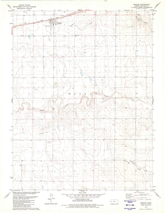 Classic USGS Weskan Kansas 7.5'x7.5' Topo Map Image