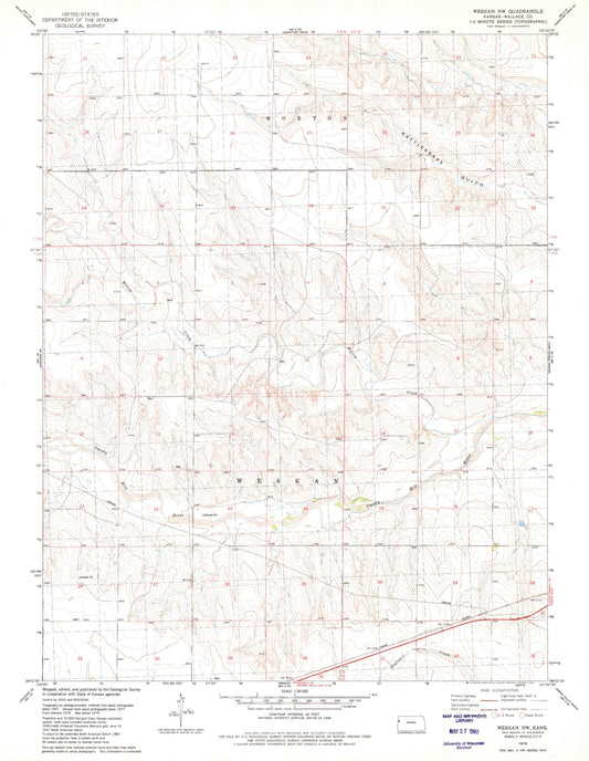 Classic USGS Weskan NW Kansas 7.5'x7.5' Topo Map Image