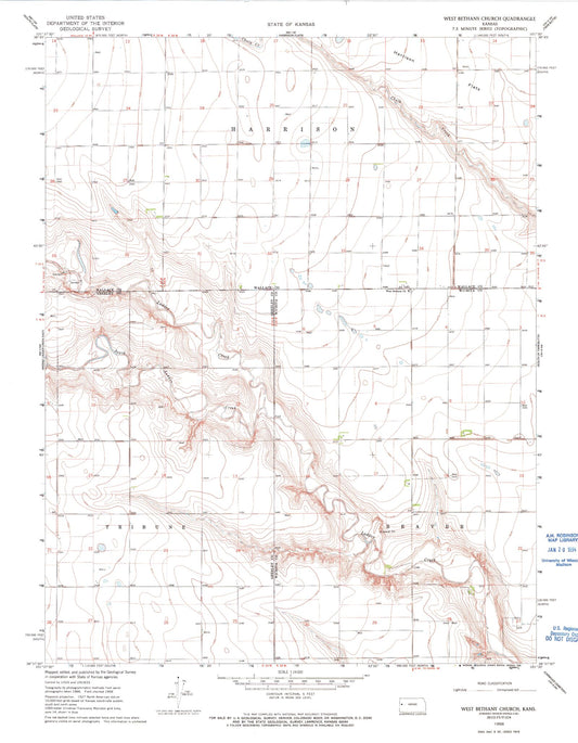 Classic USGS West Bethany Church Kansas 7.5'x7.5' Topo Map Image