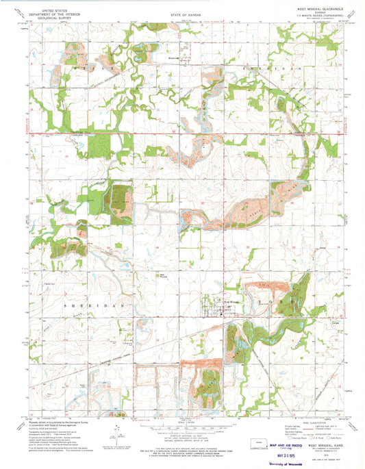 Classic USGS West Mineral Kansas 7.5'x7.5' Topo Map Image