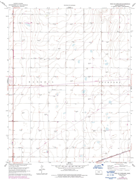Classic USGS West of Copeland Kansas 7.5'x7.5' Topo Map Image