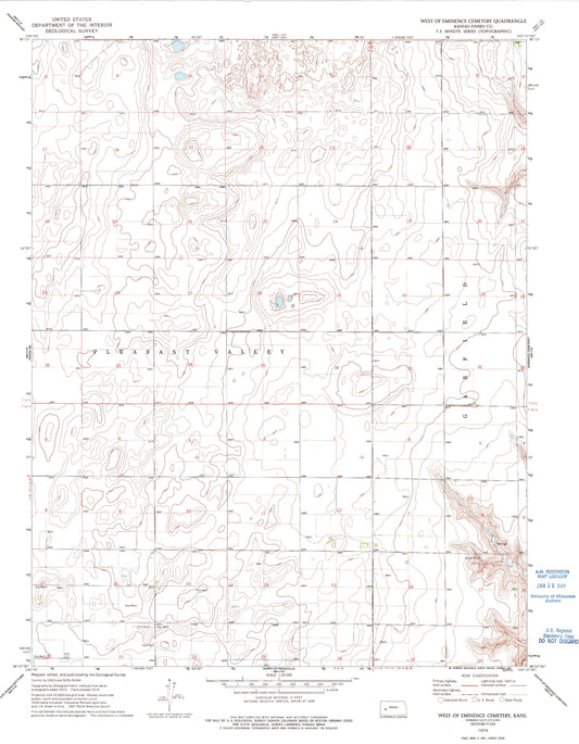 Classic USGS West of Eminence Cemetery Kansas 7.5'x7.5' Topo Map Image