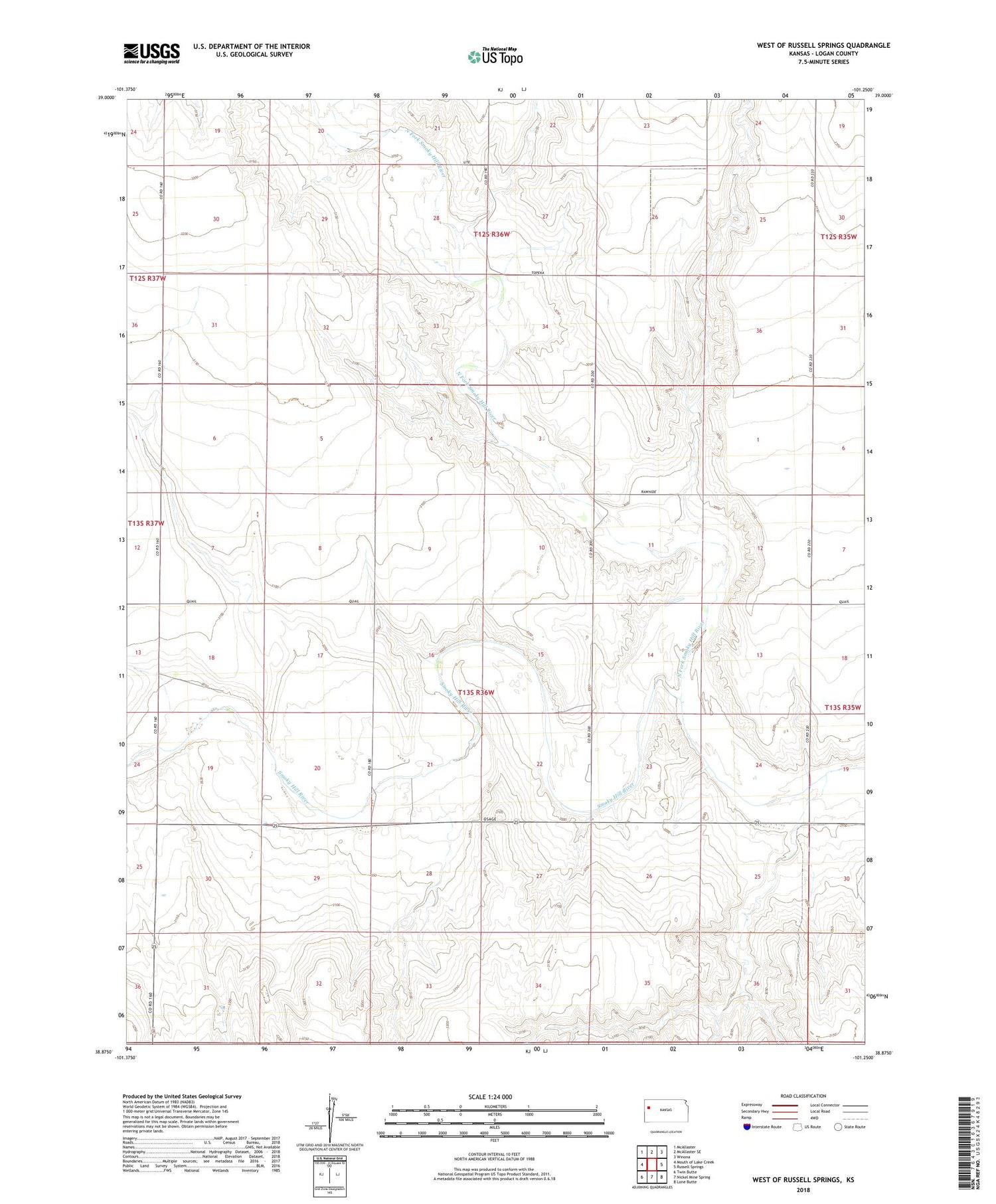 West of Russell Springs Kansas US Topo Map Image