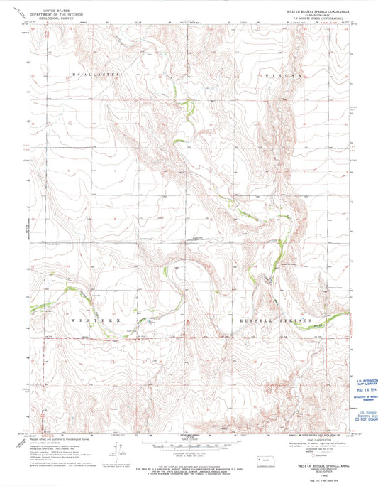 Classic USGS West of Russell Springs Kansas 7.5'x7.5' Topo Map Image