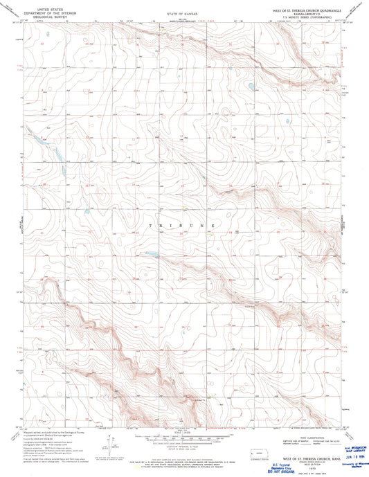 Classic USGS West of Sainte Theresa Church Kansas 7.5'x7.5' Topo Map Image