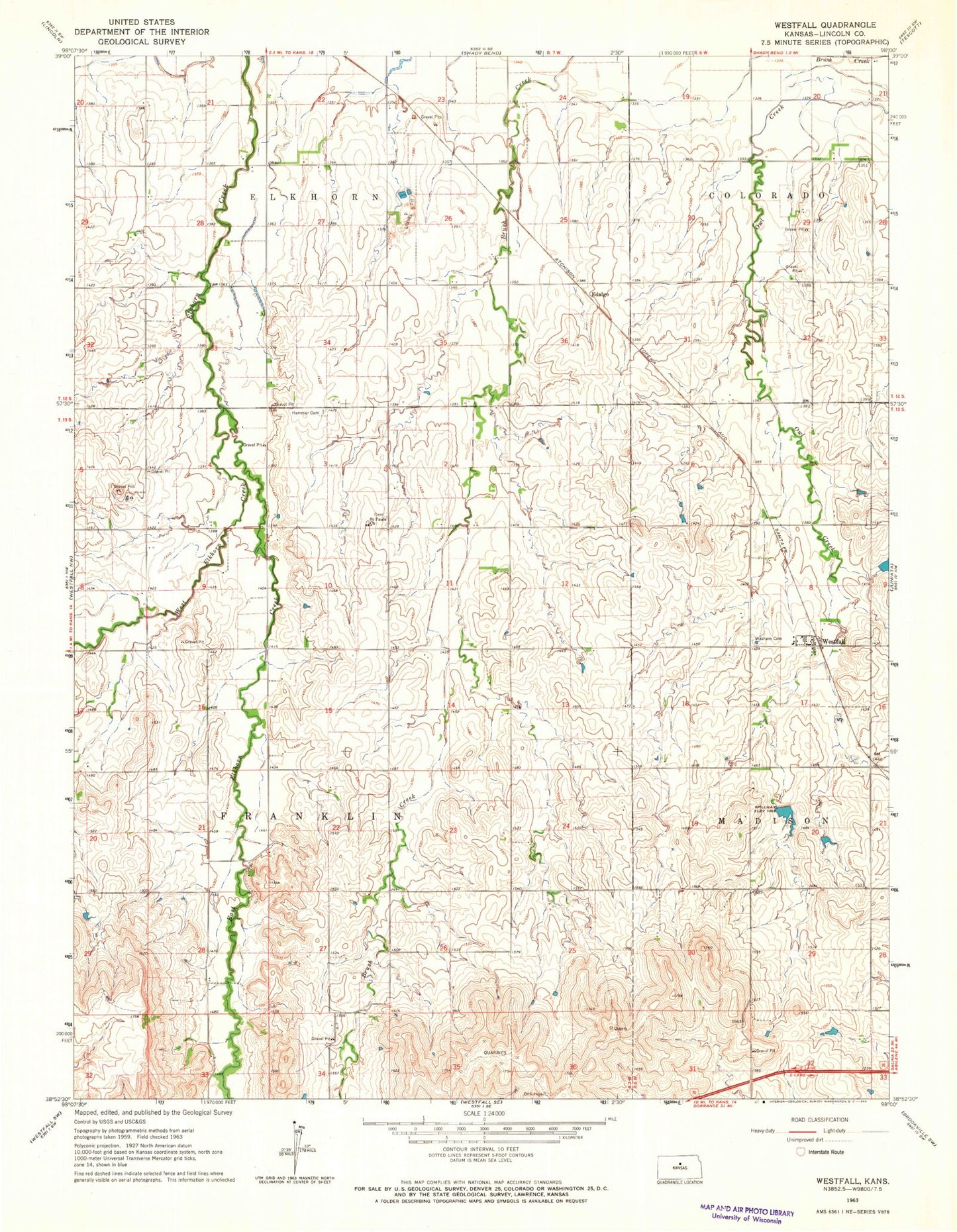 Classic USGS Westfall Kansas 7.5'x7.5' Topo Map Image