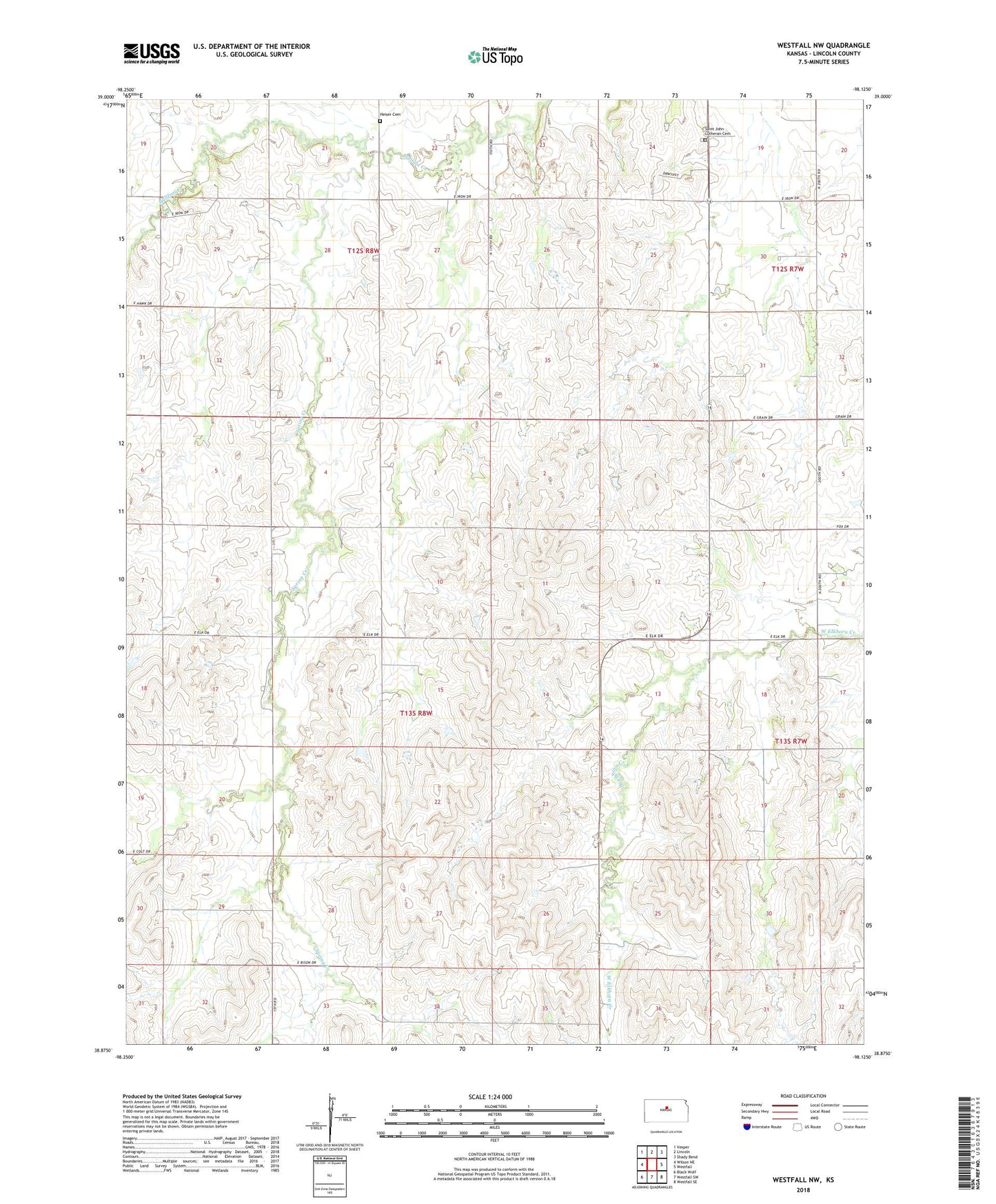 Westfall NW Kansas US Topo Map Image