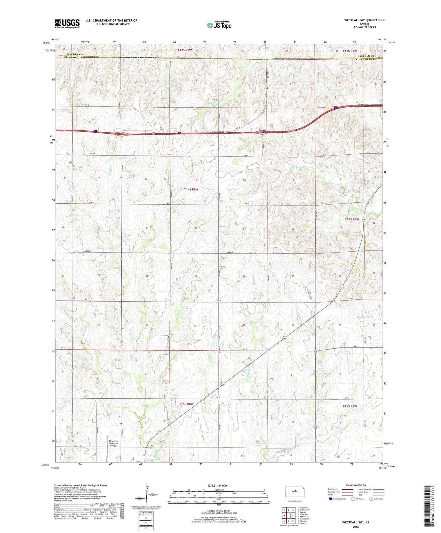 Westfall SW Kansas US Topo Map Image