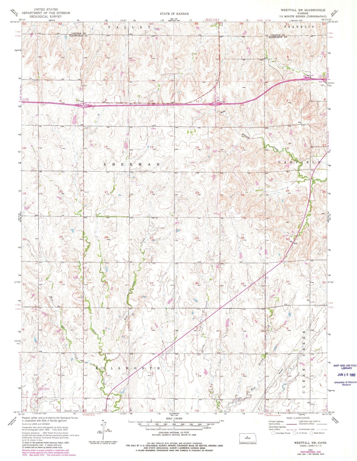 Classic USGS Westfall SW Kansas 7.5'x7.5' Topo Map Image