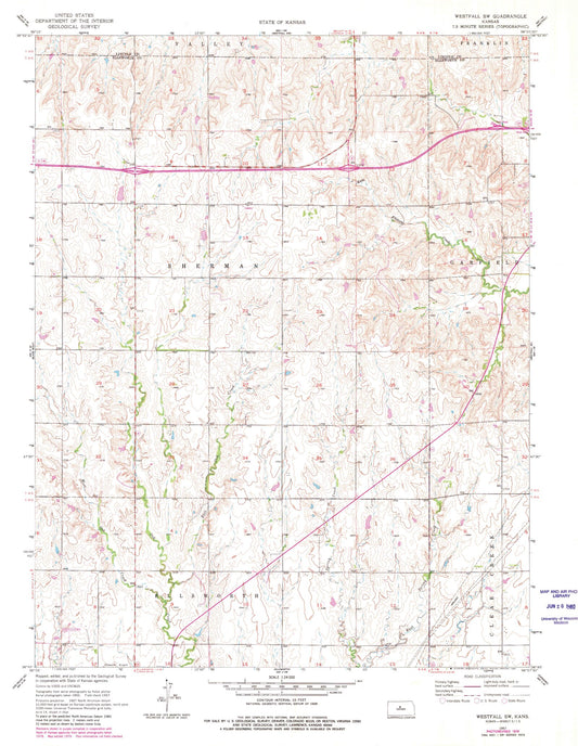 Classic USGS Westfall SW Kansas 7.5'x7.5' Topo Map Image