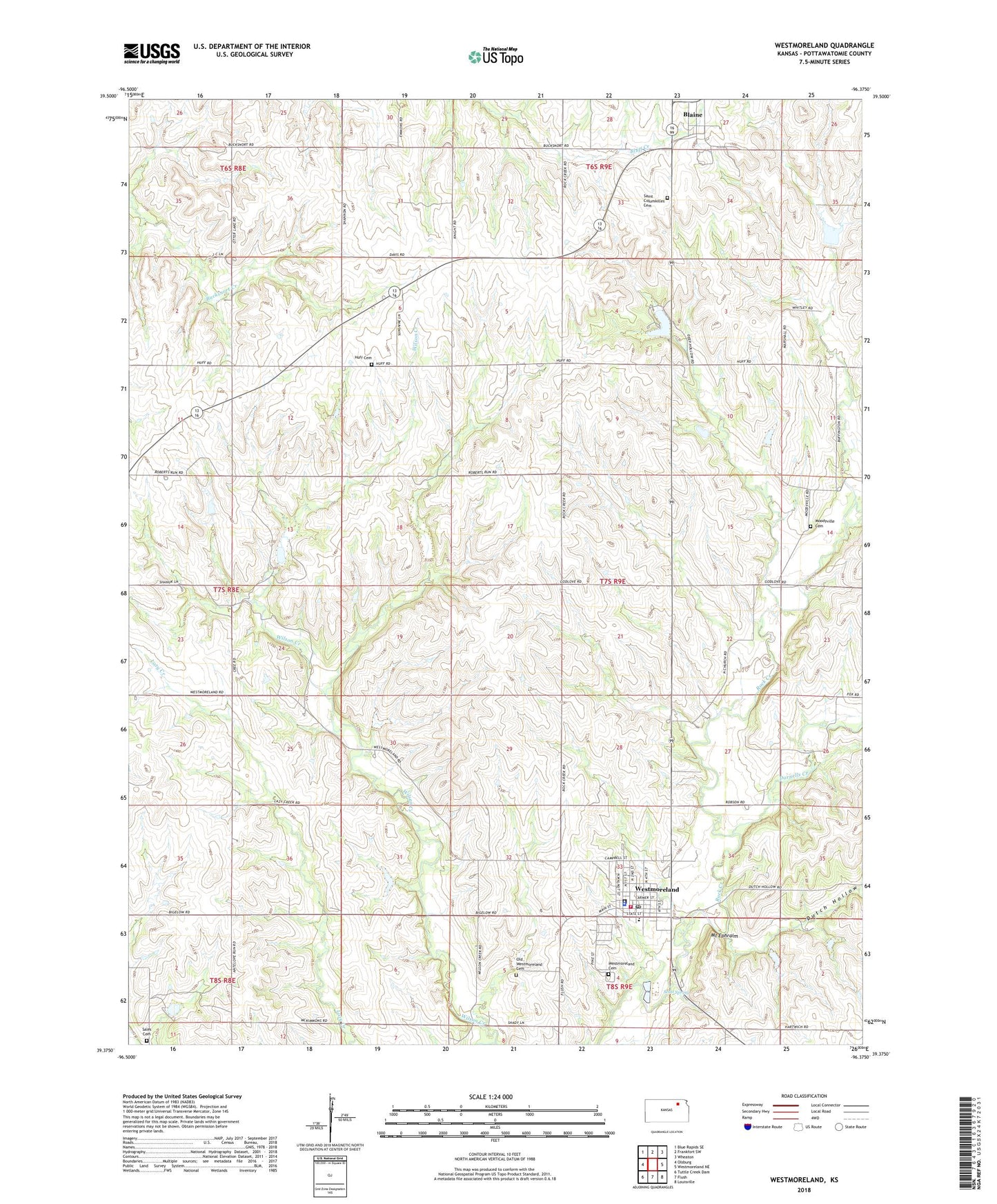 Westmoreland Kansas US Topo Map Image