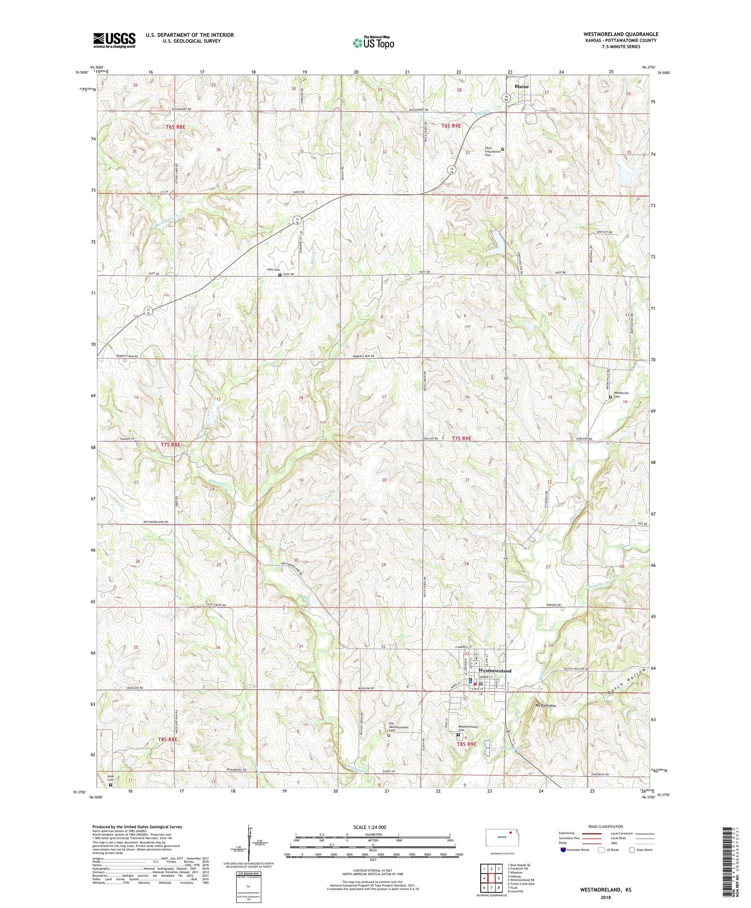 Westmoreland Kansas US Topo Map Image