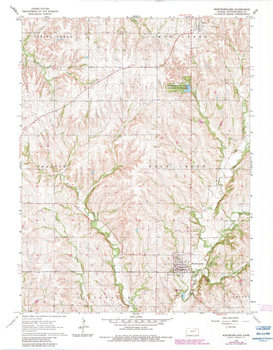 Classic USGS Westmoreland Kansas 7.5'x7.5' Topo Map Image