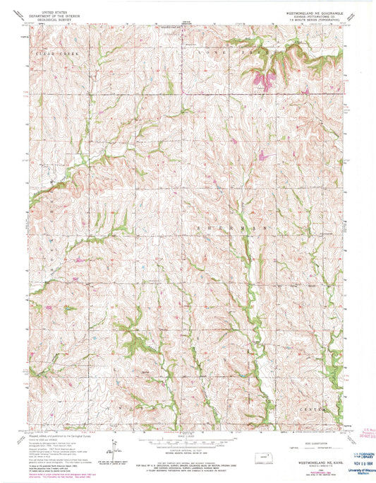 Classic USGS Westmoreland NE Kansas 7.5'x7.5' Topo Map Image