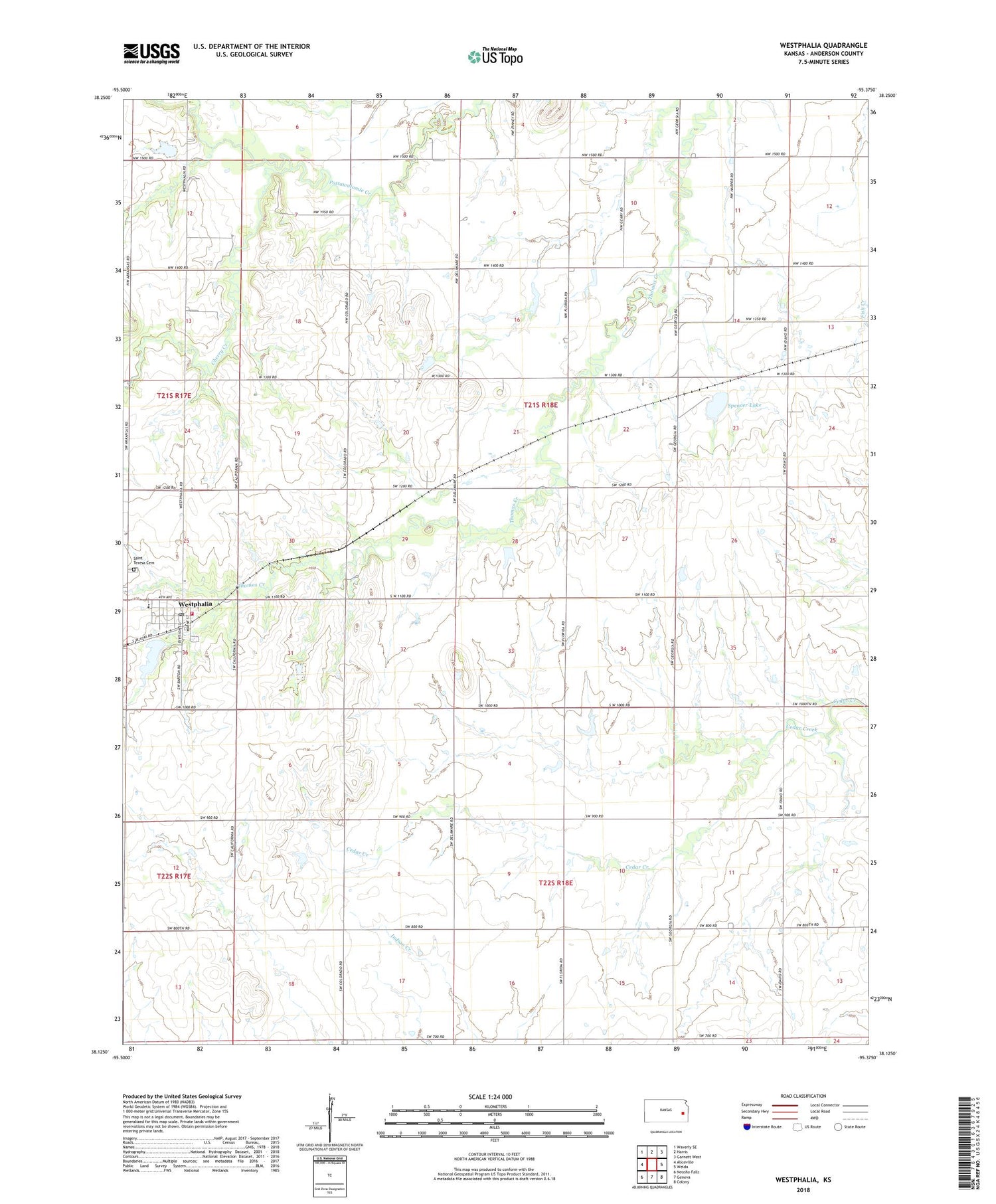Westphalia Kansas US Topo Map Image