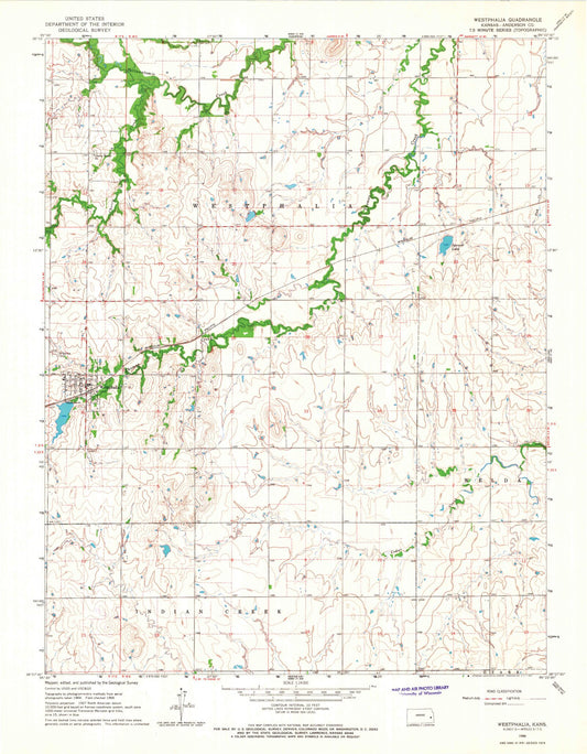 Classic USGS Westphalia Kansas 7.5'x7.5' Topo Map Image