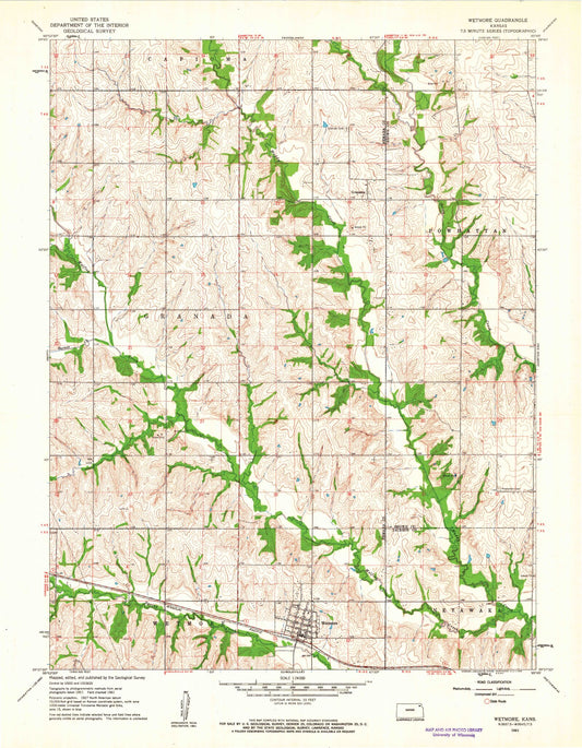 Classic USGS Wetmore Kansas 7.5'x7.5' Topo Map Image