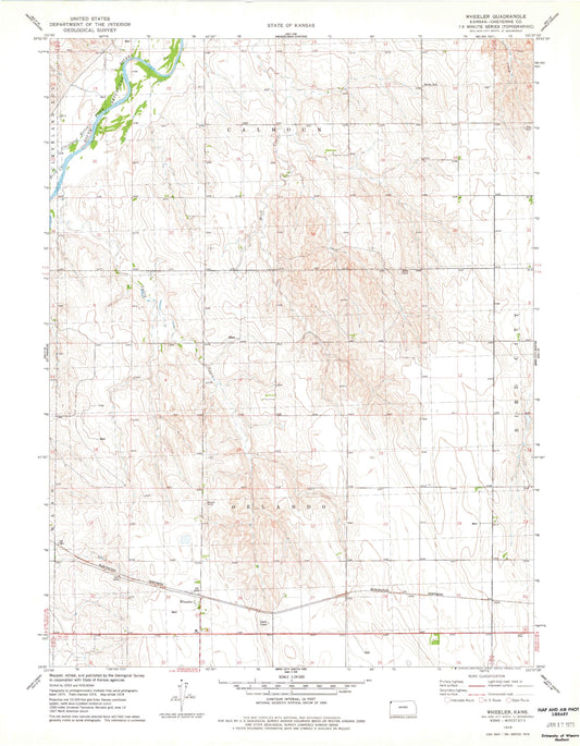 Classic USGS Wheeler Kansas 7.5'x7.5' Topo Map Image