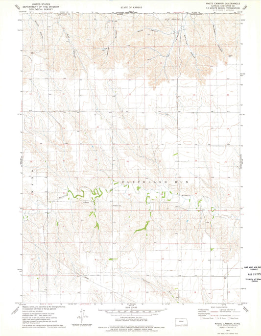 Classic USGS White Canyon Kansas 7.5'x7.5' Topo Map Image