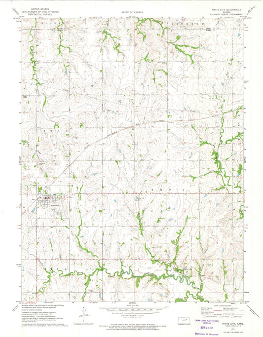 Classic USGS White City Kansas 7.5'x7.5' Topo Map Image
