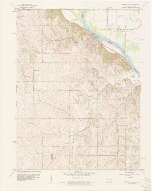Classic USGS White Cloud Kansas 7.5'x7.5' Topo Map Image