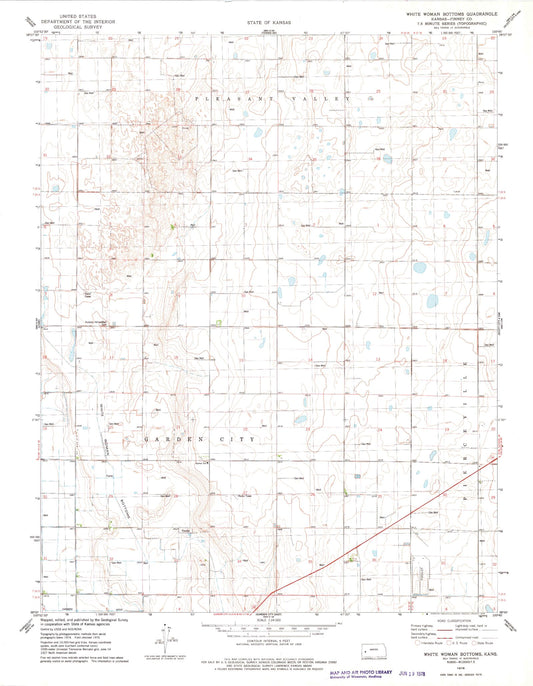 Classic USGS White Woman Bottoms Kansas 7.5'x7.5' Topo Map Image