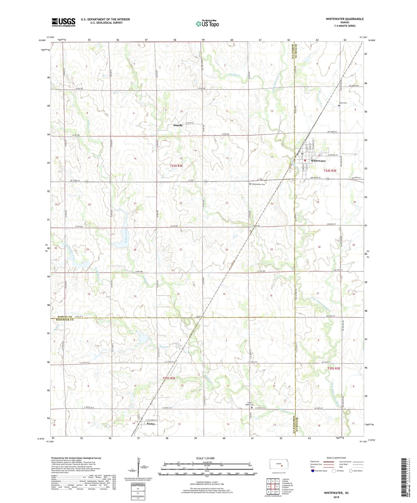 Whitewater Kansas US Topo Map Image
