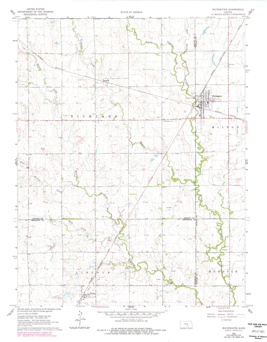 Classic USGS Whitewater Kansas 7.5'x7.5' Topo Map Image