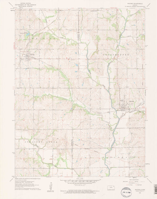 Classic USGS Whiting Kansas 7.5'x7.5' Topo Map Image