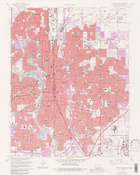 Classic USGS Wichita East Kansas 7.5'x7.5' Topo Map Image