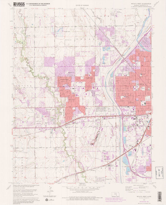 Classic USGS Wichita West Kansas 7.5'x7.5' Topo Map Image