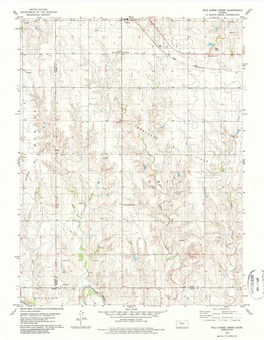 Classic USGS Wild Horse Creek Kansas 7.5'x7.5' Topo Map Image