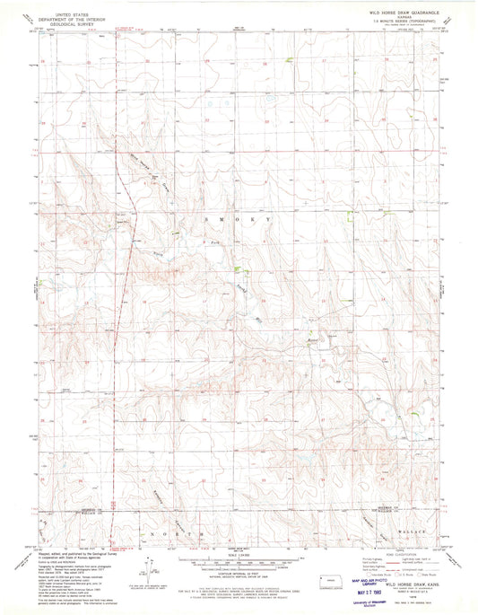 Classic USGS Wild Horse Draw Kansas 7.5'x7.5' Topo Map Image
