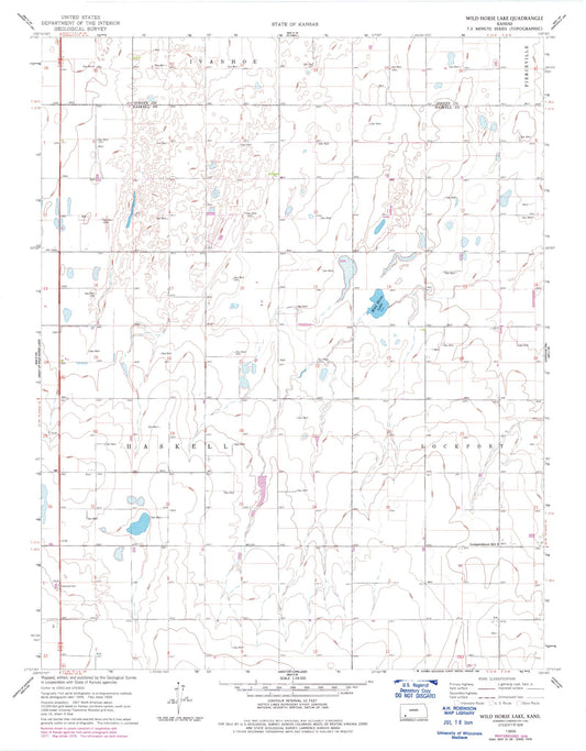 Classic USGS Wild Horse Lake Kansas 7.5'x7.5' Topo Map Image