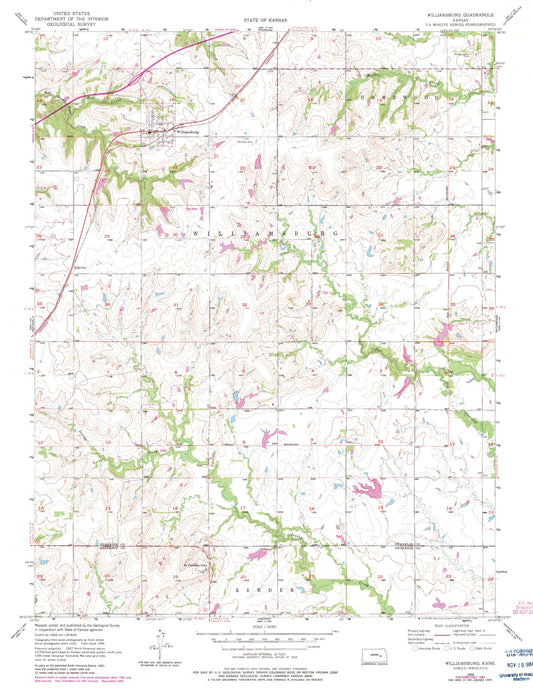 Classic USGS Williamsburg Kansas 7.5'x7.5' Topo Map Image