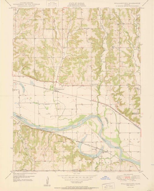 Classic USGS Williamstown Kansas 7.5'x7.5' Topo Map Image