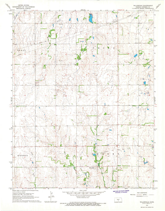 Classic USGS Willowdale Kansas 7.5'x7.5' Topo Map Image