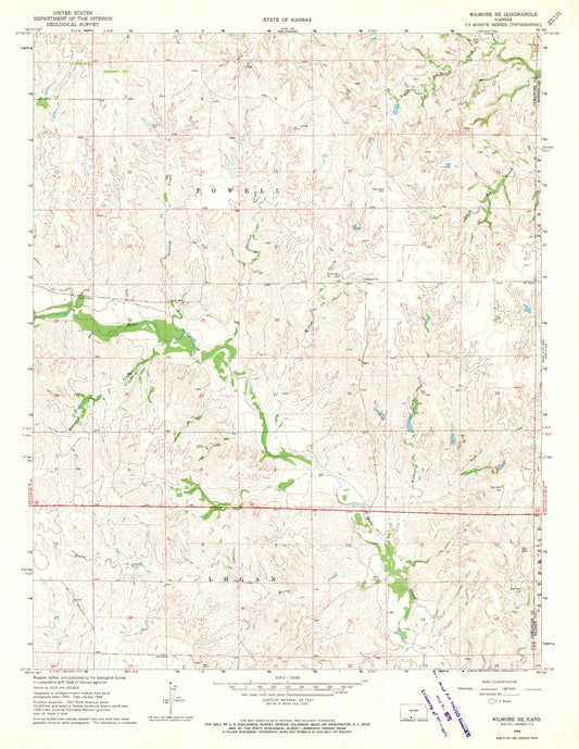 Classic USGS Wilmore SE Kansas 7.5'x7.5' Topo Map Image