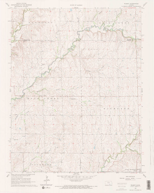 Classic USGS Wilmot Kansas 7.5'x7.5' Topo Map Image