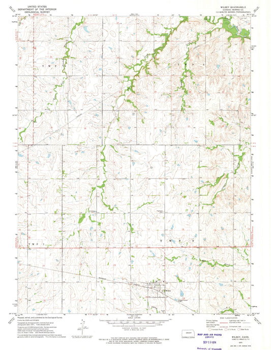 Classic USGS Wilsey Kansas 7.5'x7.5' Topo Map Image