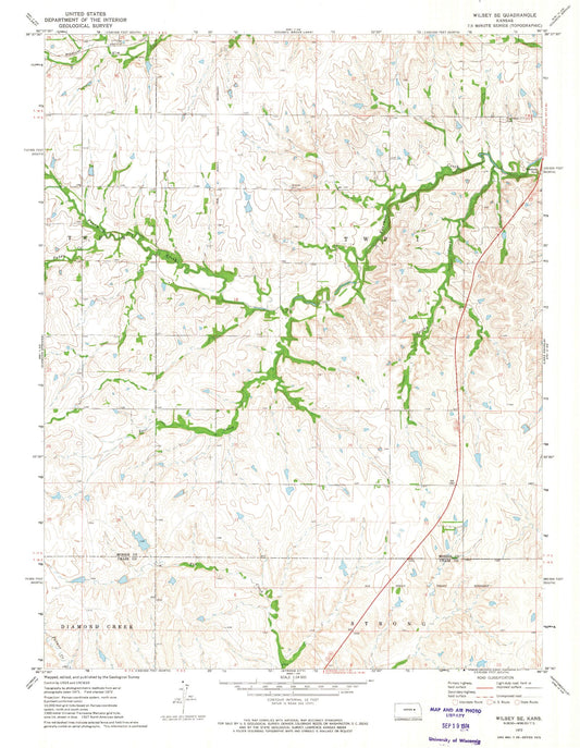 Classic USGS Wilsey SE Kansas 7.5'x7.5' Topo Map Image