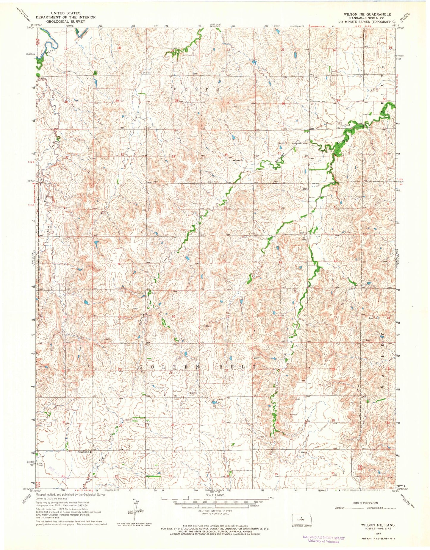 Classic USGS Wilson NE Kansas 7.5'x7.5' Topo Map Image