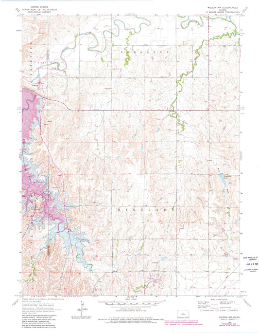 Classic USGS Wilson NW Kansas 7.5'x7.5' Topo Map Image