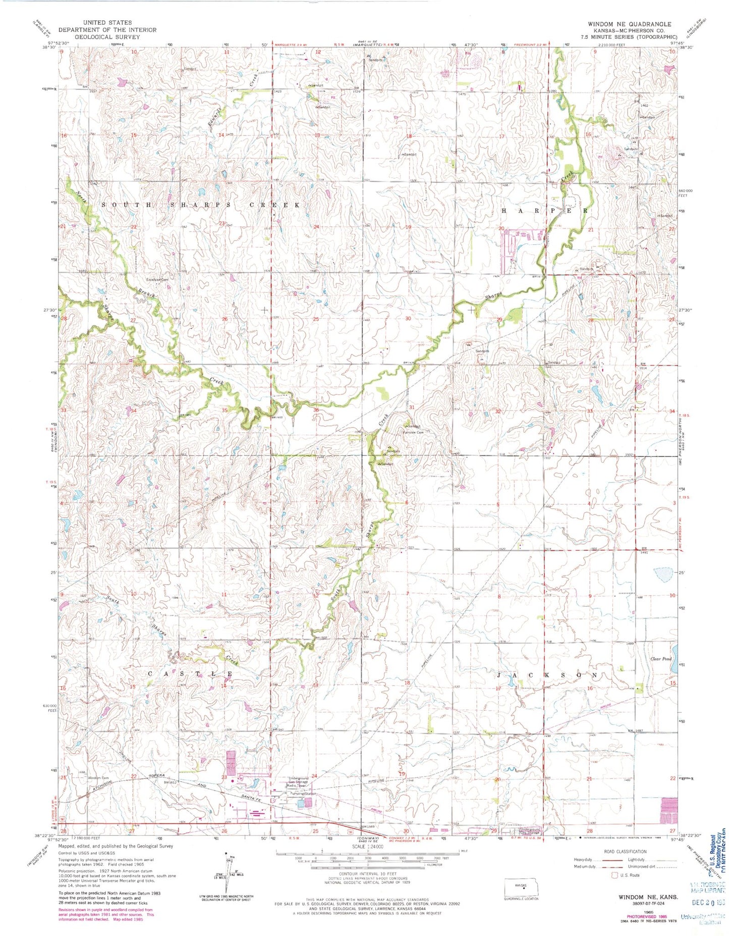 Classic USGS Windom NE Kansas 7.5'x7.5' Topo Map Image