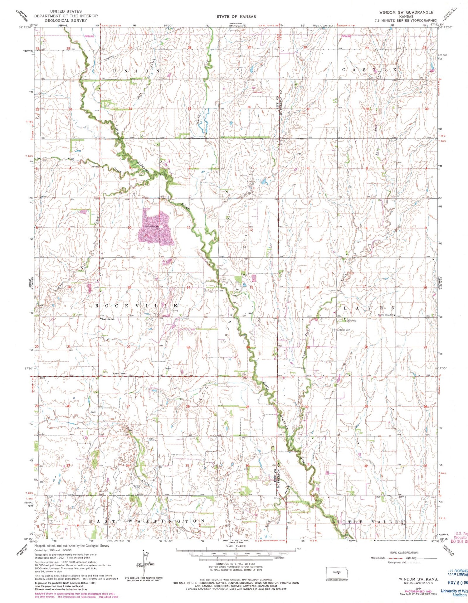 Classic USGS Windom SW Kansas 7.5'x7.5' Topo Map Image