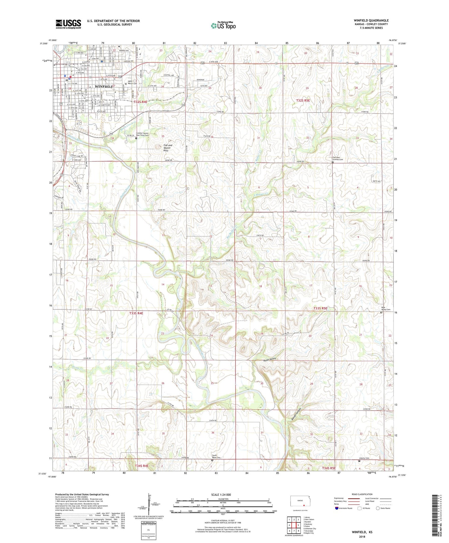 Winfield Kansas US Topo Map Image
