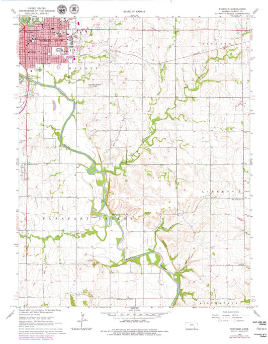 Classic USGS Winfield Kansas 7.5'x7.5' Topo Map Image
